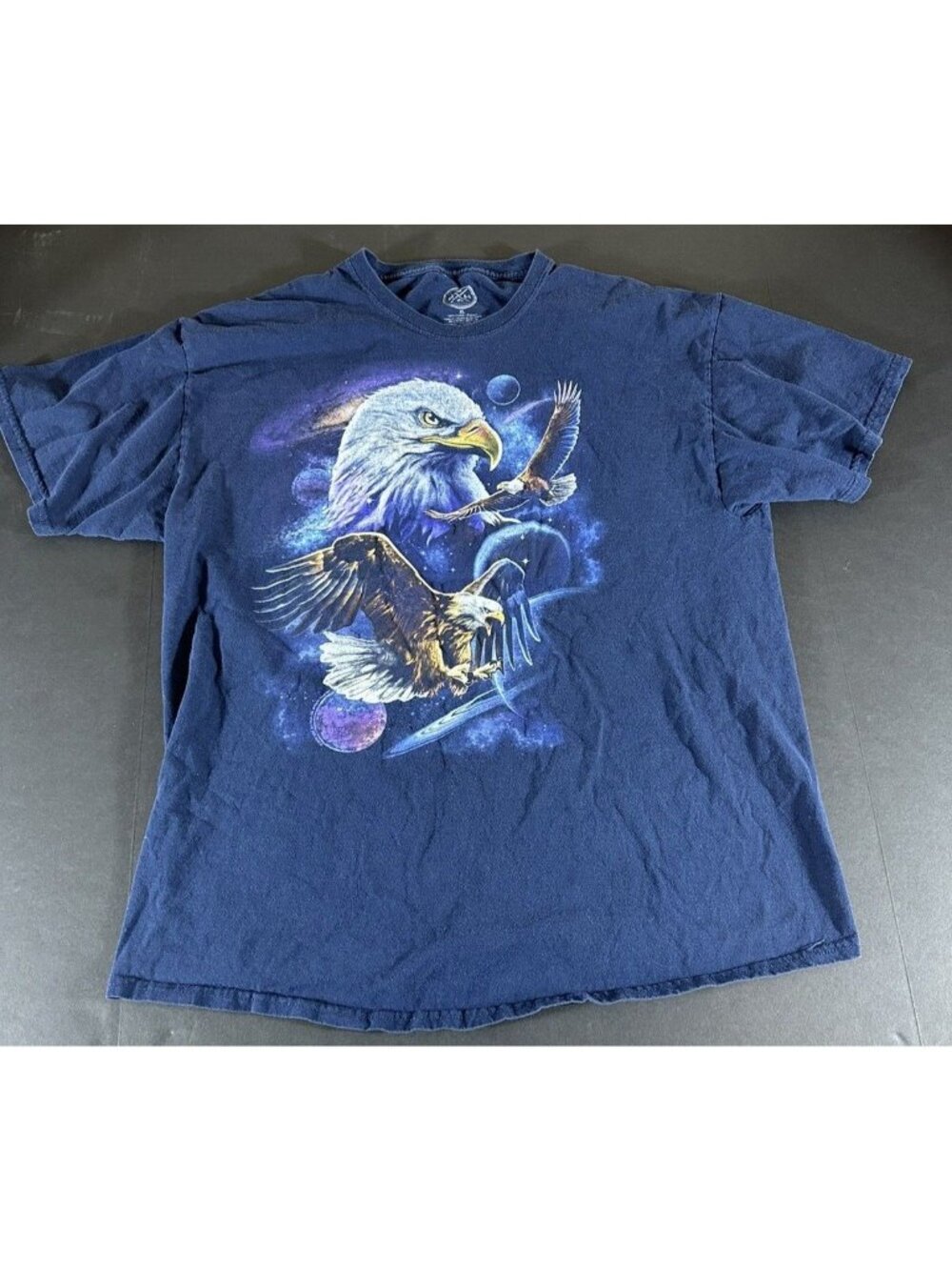 DOM Art Shirt Bald Eagle Space Full Print Blue Short Sleeve Adult XL Crew